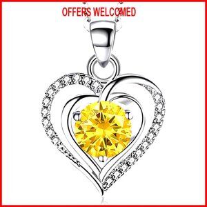 Sterling Silver Heart Birthstone Pendant Necklace 925 Zirconia Anniversary Gift